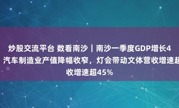 炒股交流平台 数看南沙｜南沙一季度GDP增长4.0%，汽车制造业产值降幅收窄，灯会带动文体营收增速超45%